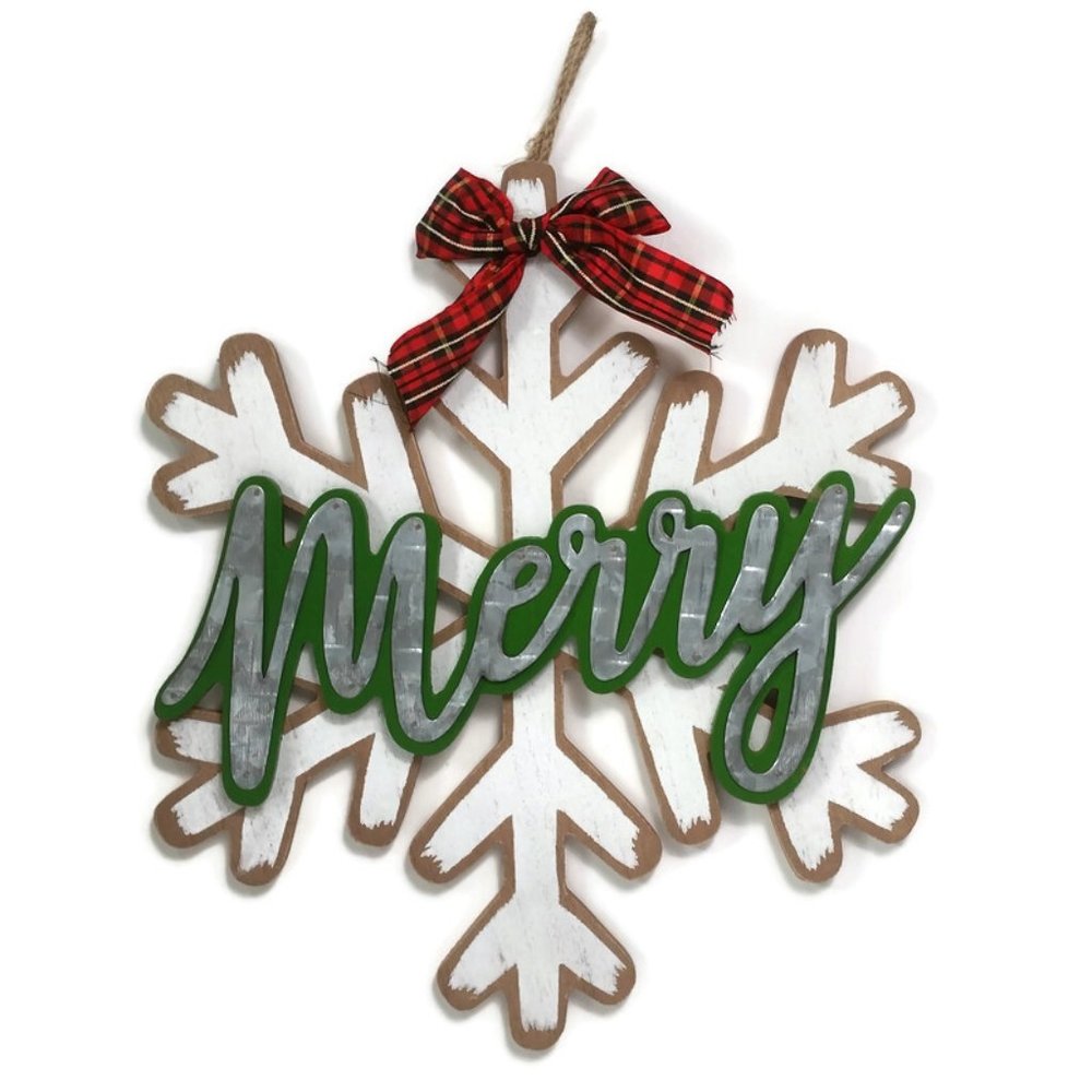 Christmas Holiday Wood Sign Wall Decor Snowflake Rustic Wooden Hanging Plaque